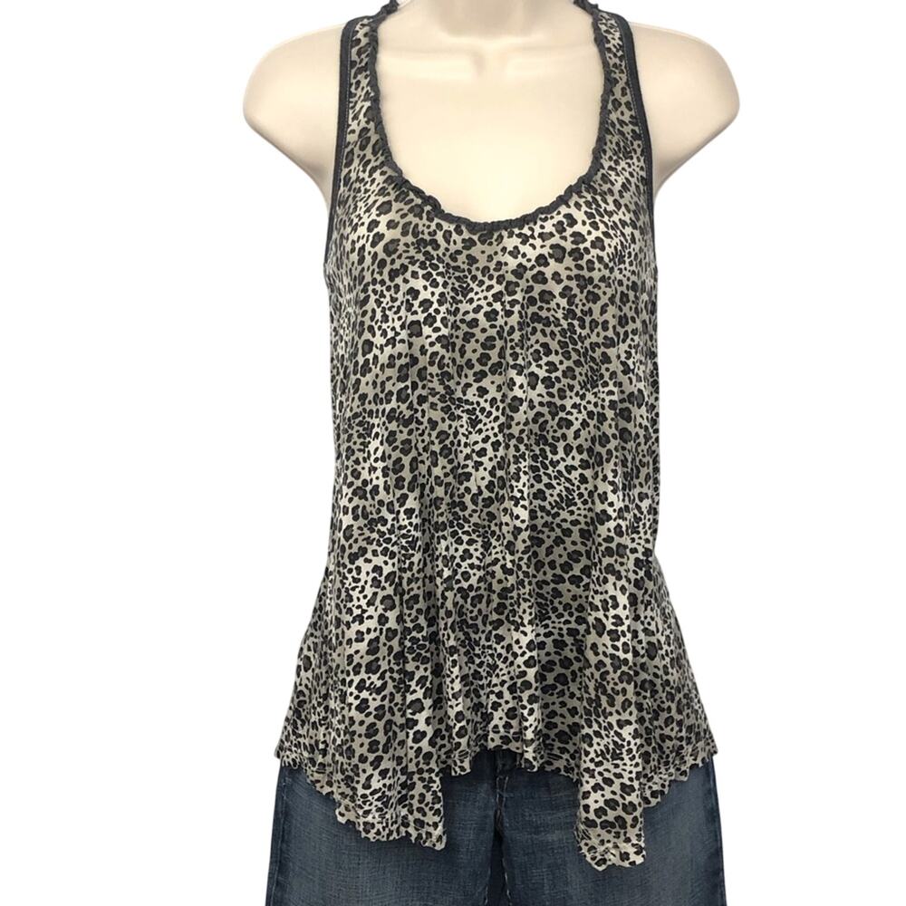 Splendid Black Gray Leopard Print Racer Back Top Lettuce Edge Scoop Neck - Picture 15 of 16